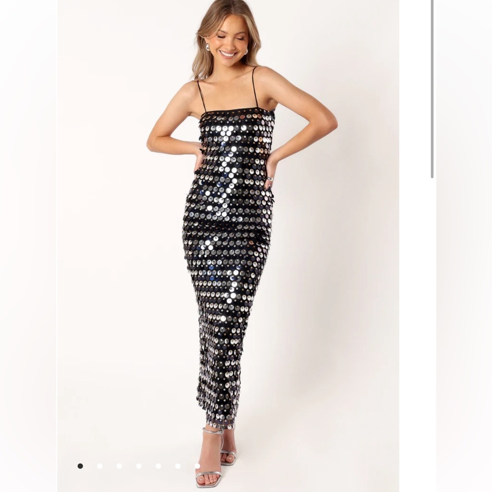 Sequin Midi Dress with Spaghetti Straps - Black